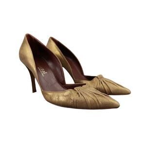 Gunmetal Shoes Womens 37.5 Pumps Fashion Stiletto Point Toe Leather Gold Formal
